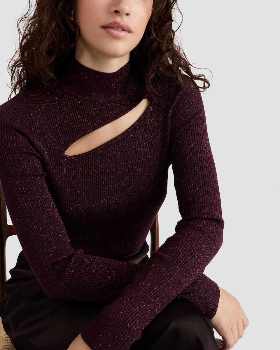 image 1 of F&F Knitted Cut Out Detail Jumper in Burgundy