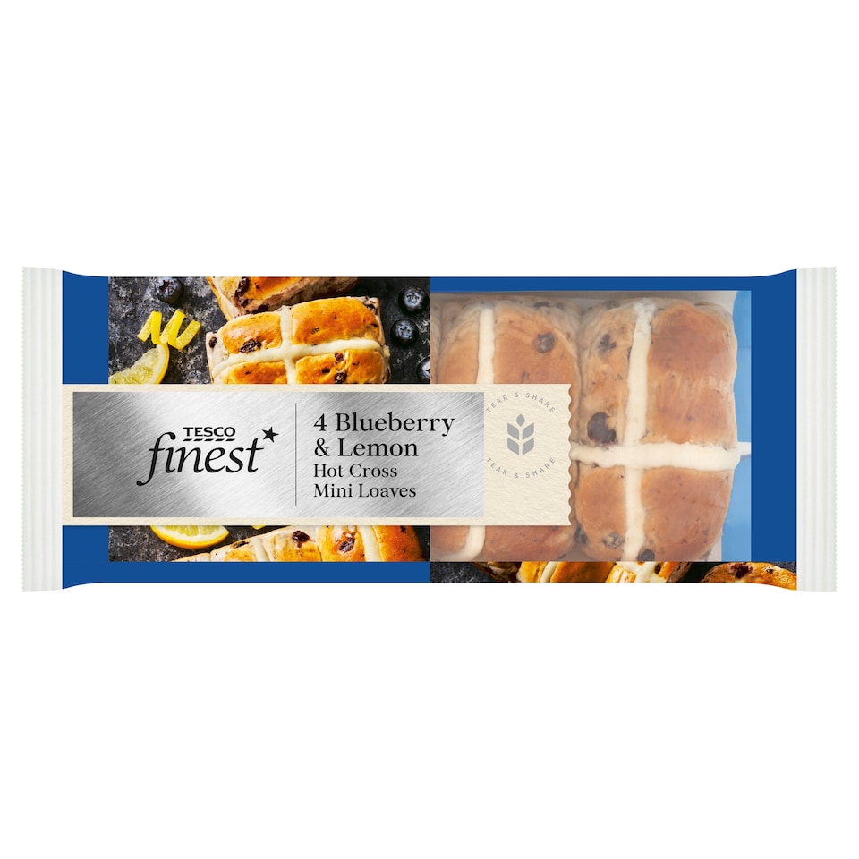 Tesco Finest Hot Cross Mini Loaves - Blueberry & Lemon 4 Pack