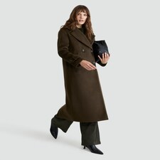 F&F Double Breasted Long Coat with Wool in Khaki