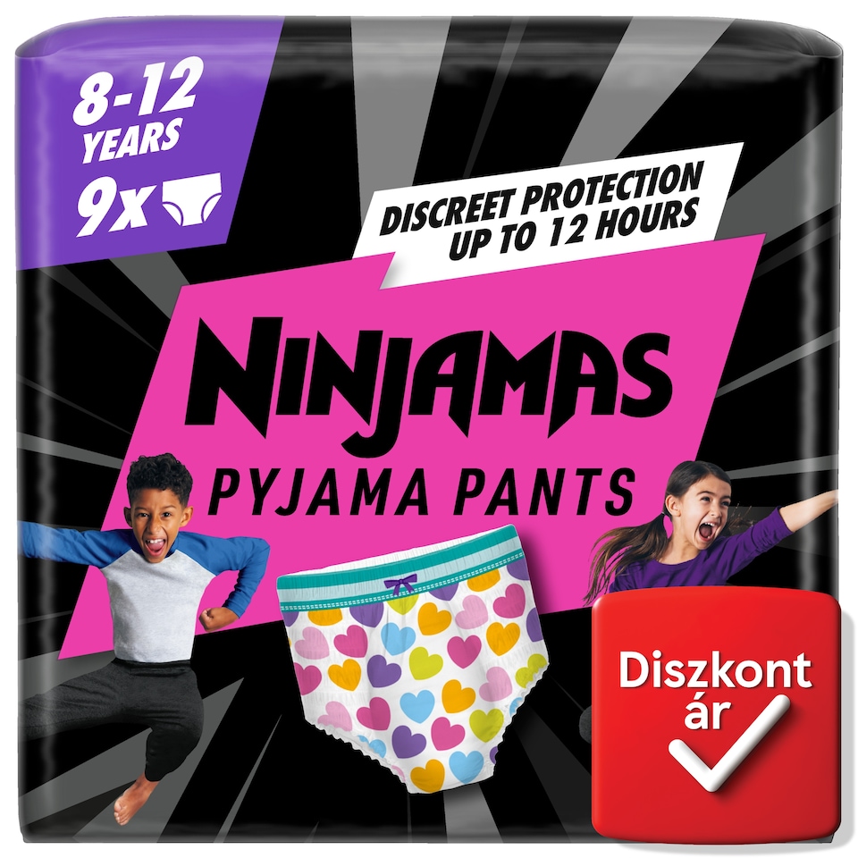 Ninjamas Pyjama Pants Szívecskés, 9 db Pyjama Bugyipelenka, 8 Éves Kor, 27kg-43kg  1. kép