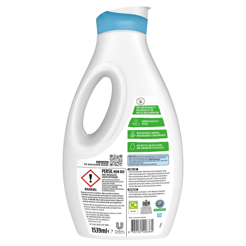 image 1 of Persil Non Biological Liquid Detergent 57 Washes 1539Ml