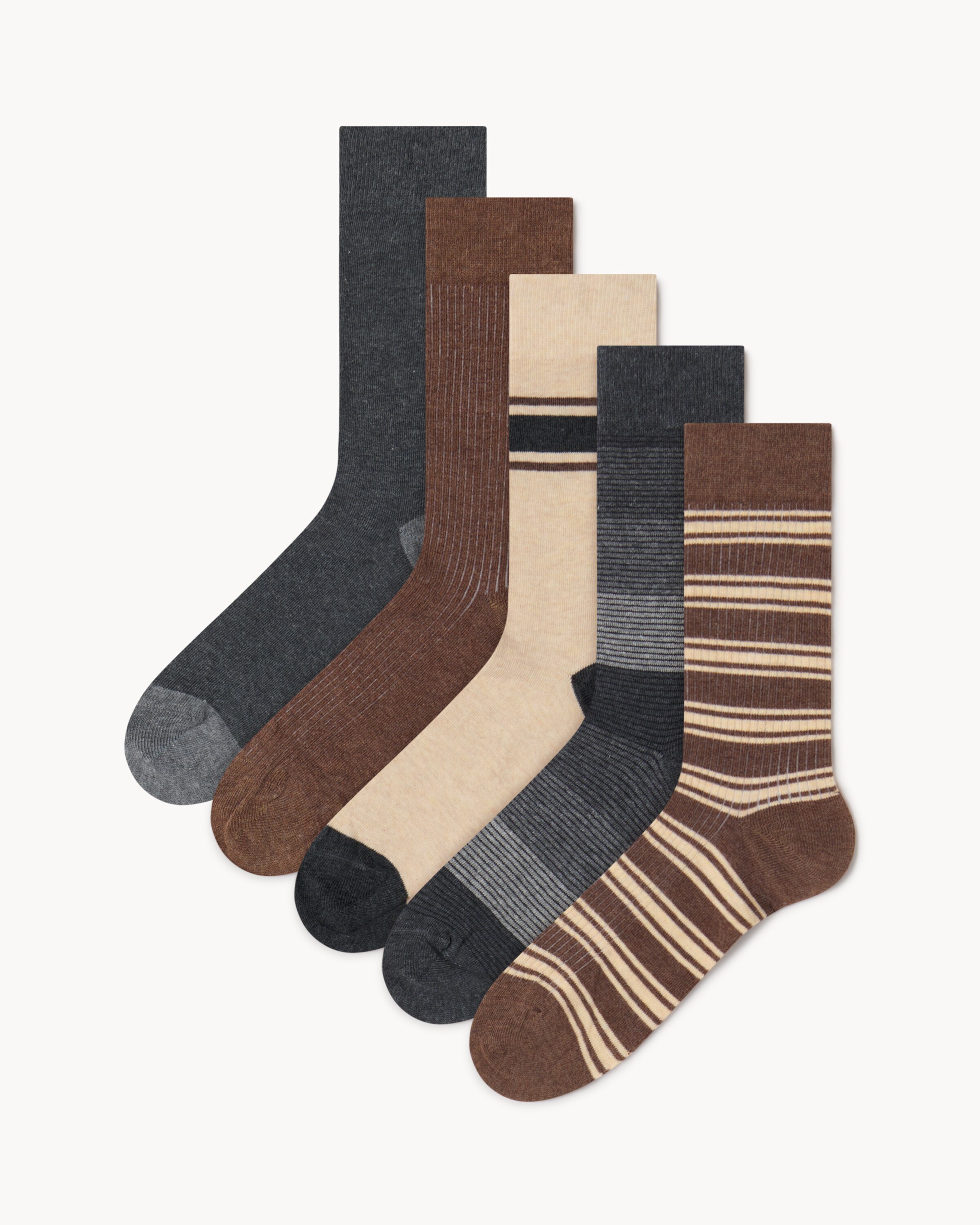 F&F 5-Pack Cotton Blend Striped Ankle Socks in Brown, Medium-Large 9-12