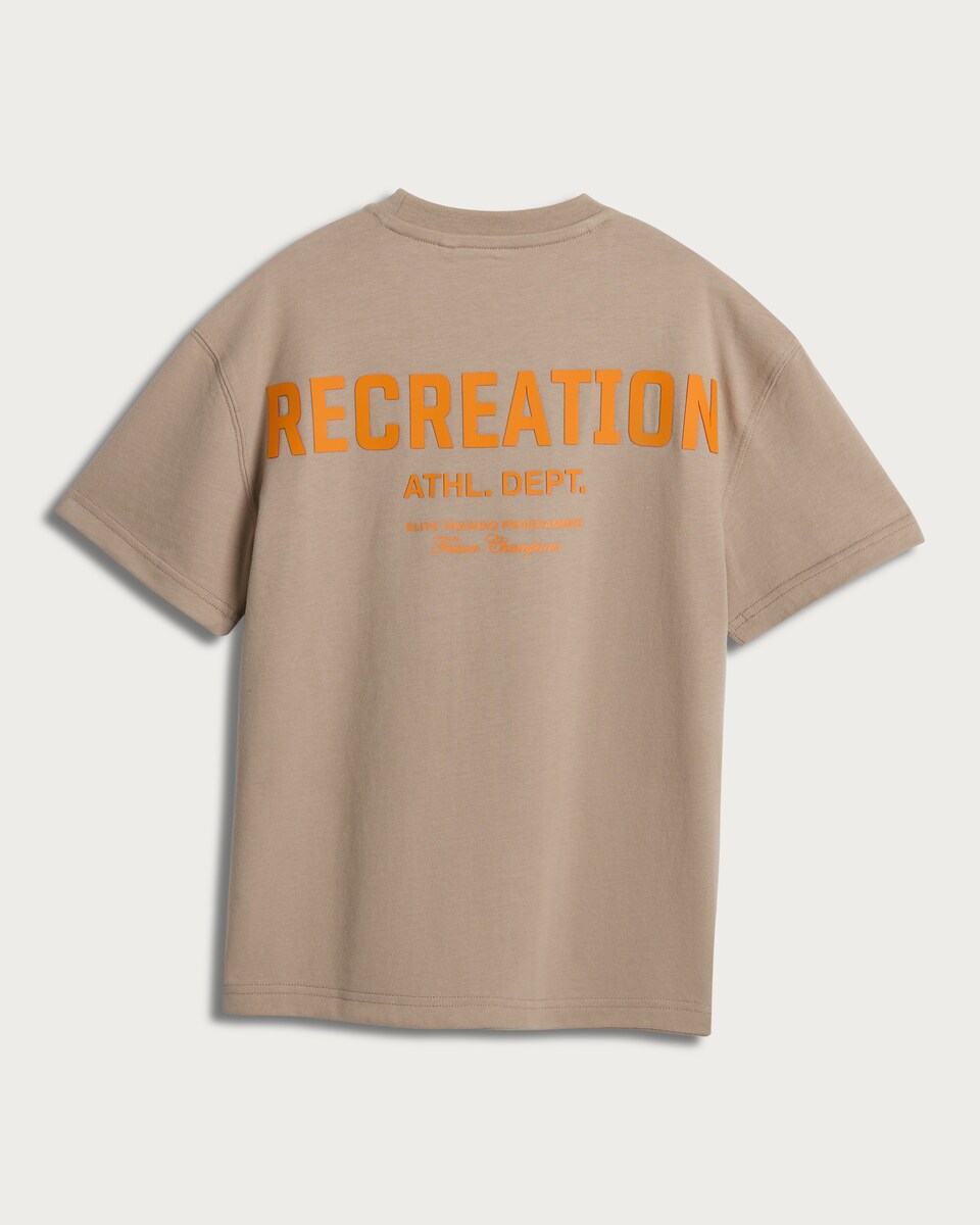 image 1 of F&F Active Pure Cotton Recreation Athl. Dept. Slogan T-Shirt in Stone
