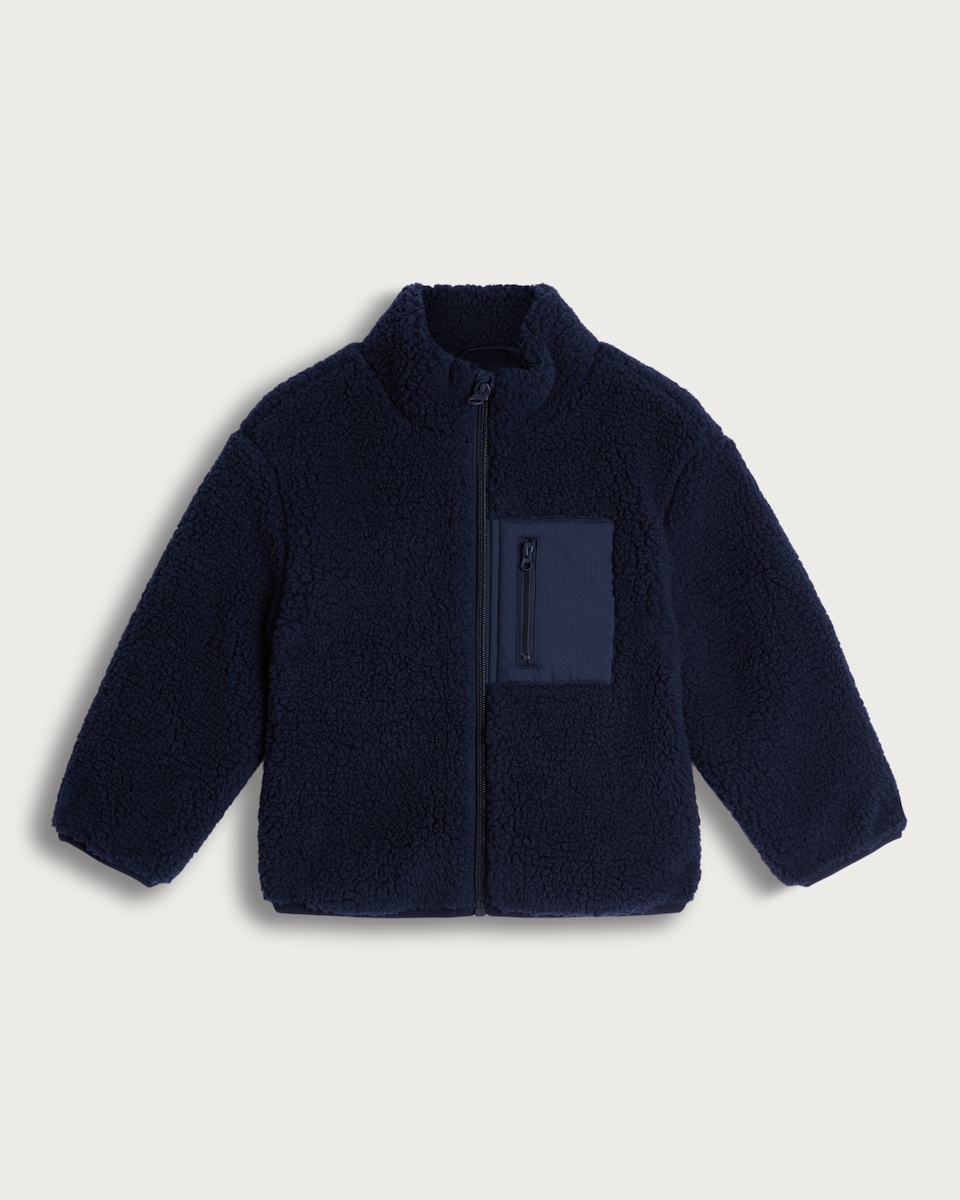image 1 of F&F Boys Fleece Pocket Front Zip Up Jacket in Navy