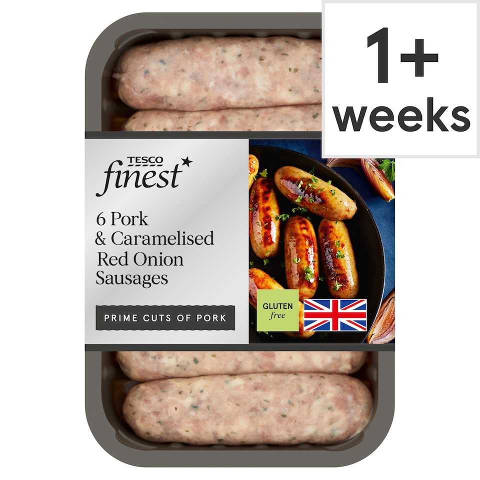 Tesco Finest 6 British Pork & Caramelised Onion Sausages 400G