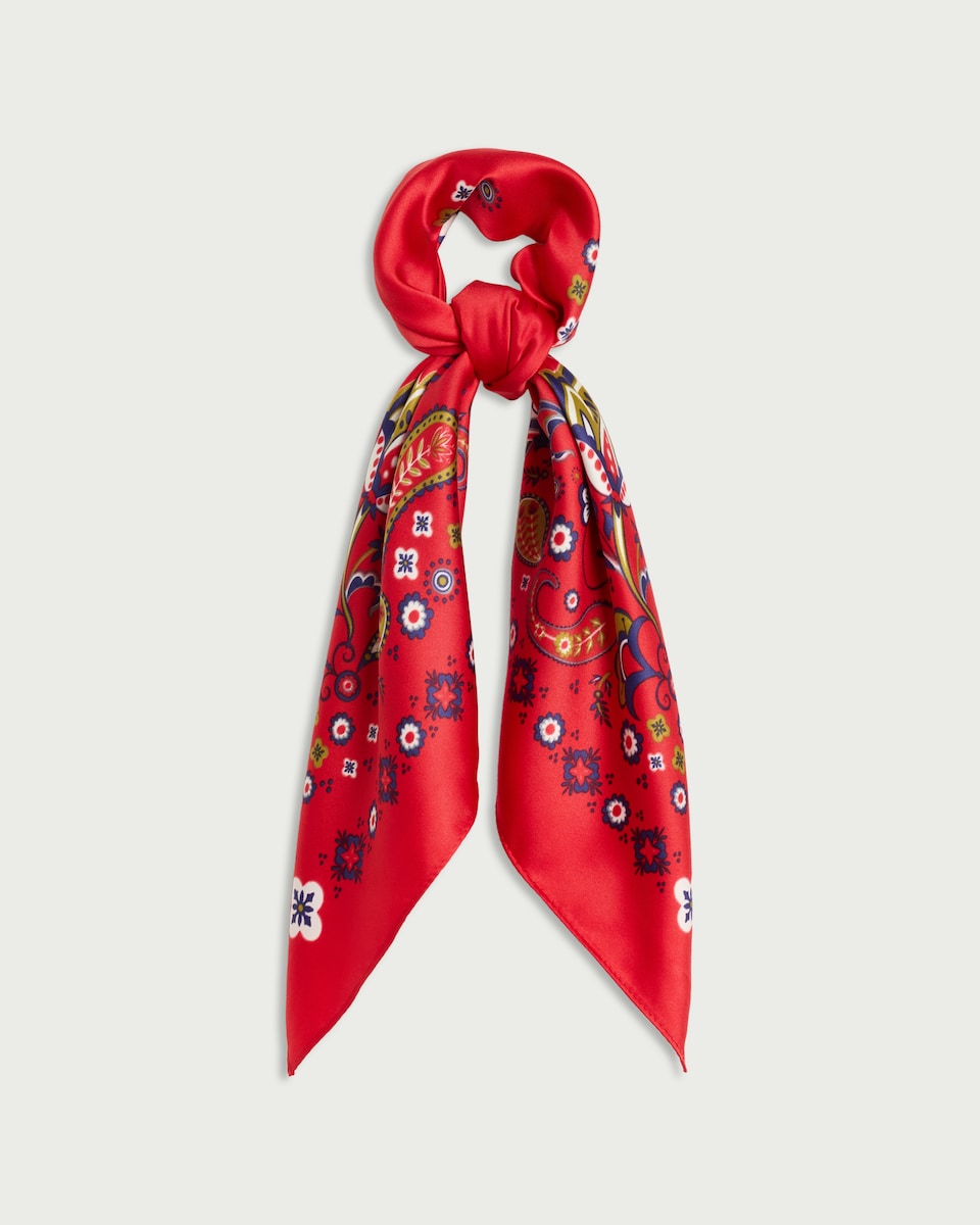 image 1 of F&F Satin Paisley Floral Print Scarf in Red