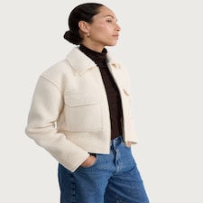 F&F Textured Pocket Front Zip Up Jacket in Cream