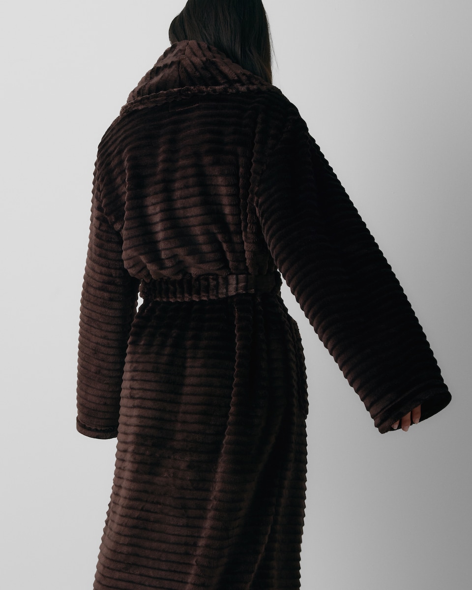 image 1 of F&F Textured Belted Dressing Gown in Chocolate