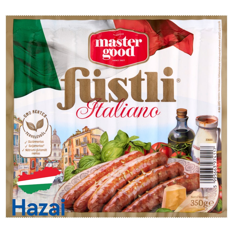 Master Good Füstli Italiano parmezán sajtos, füst ízesítésű virsli csirkehúsból 350 g  1. kép