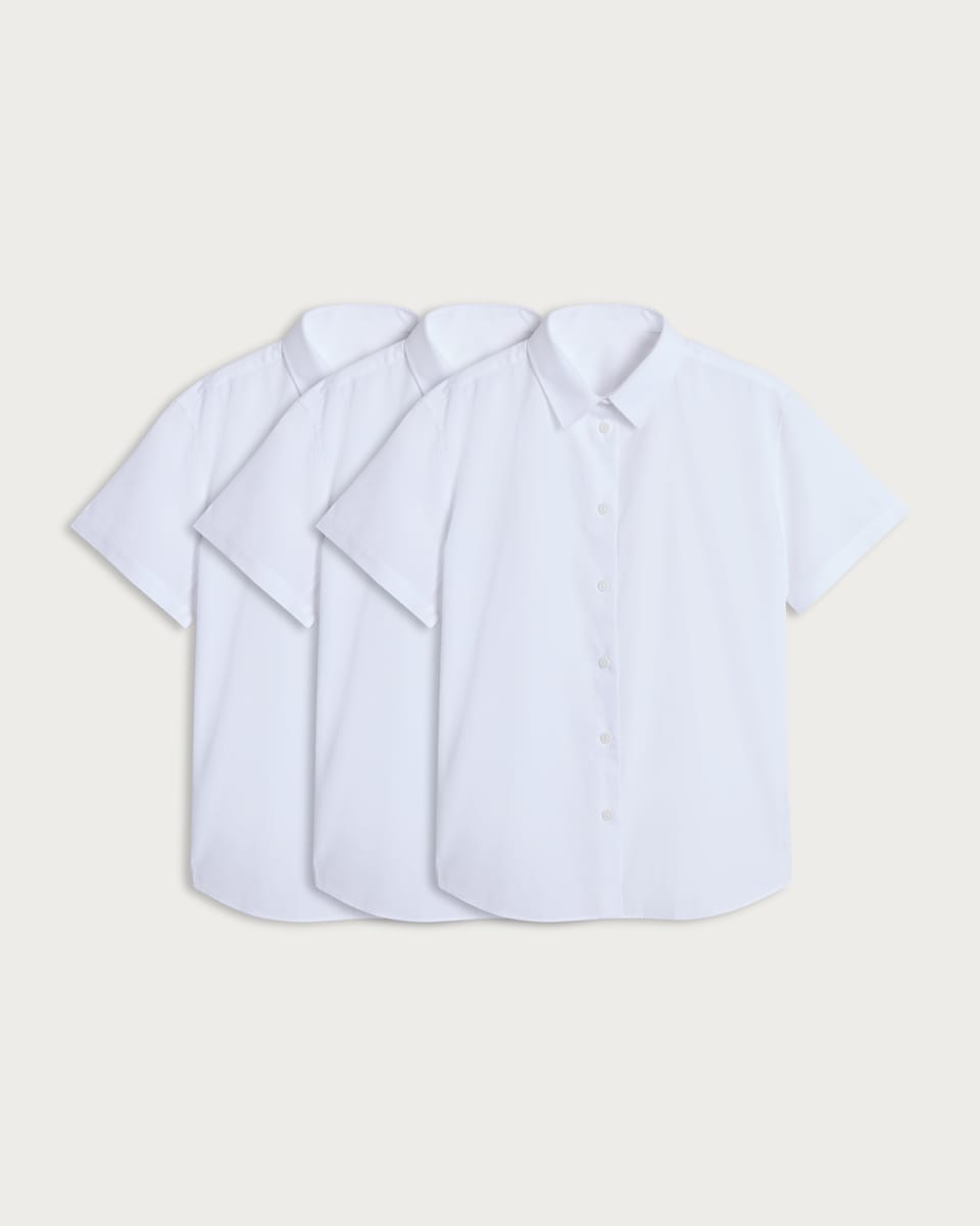 image 1 of F&F School Girls 3-Pack Cotton Blend Generous Fit Short Sleeved Shirts in White