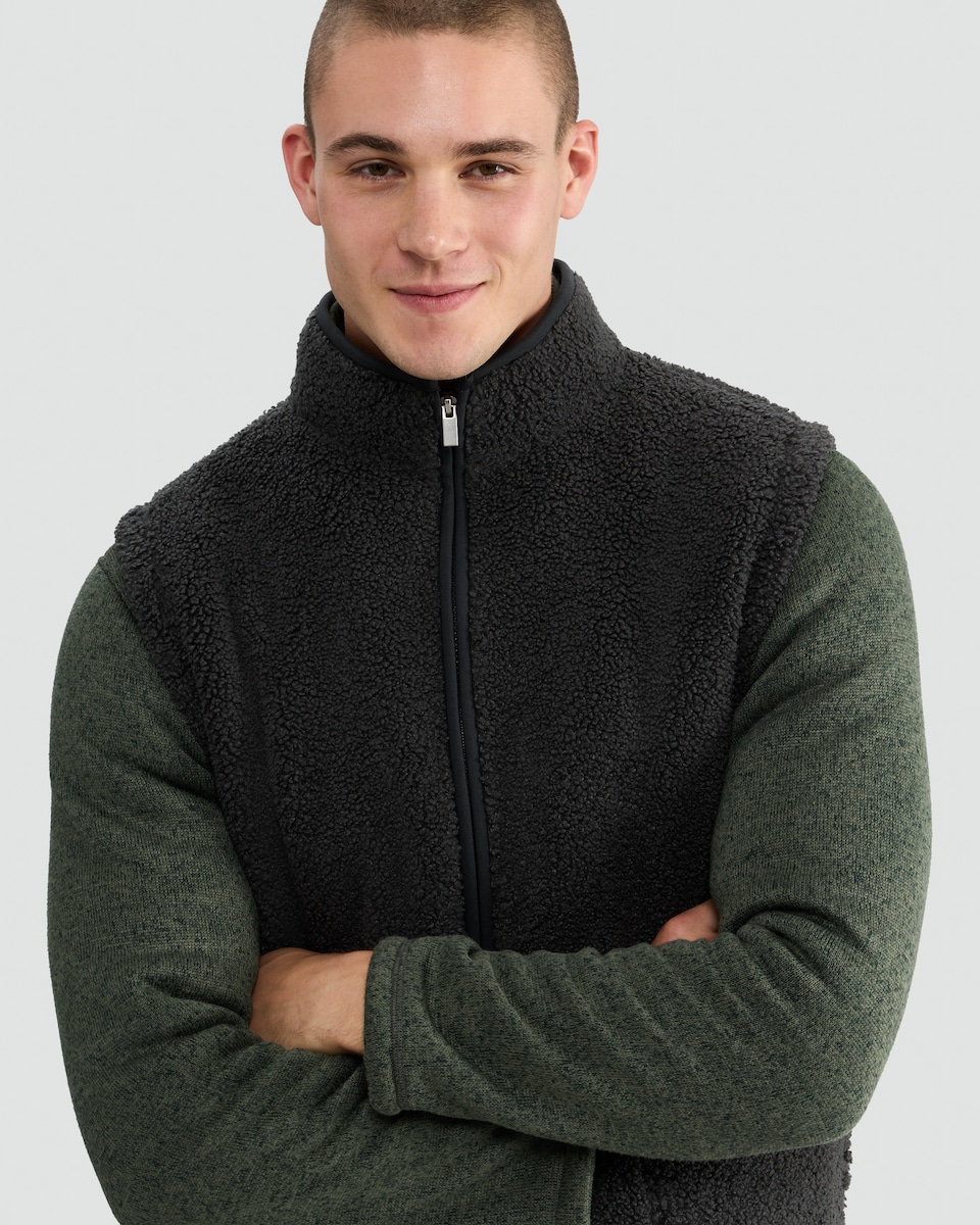 image 1 of F&F Borg Textured Zip Through Gilet in Grey