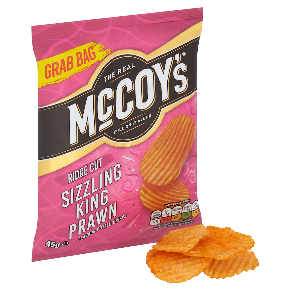 image 1 of Mccoy's Sizzling King Prawn Grab Bag Crisps 45G
