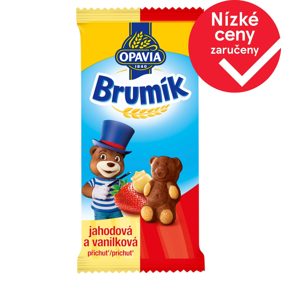 Opavia Brumík Duo Vanilková příchuť a jahoda jemné pečivo 30g