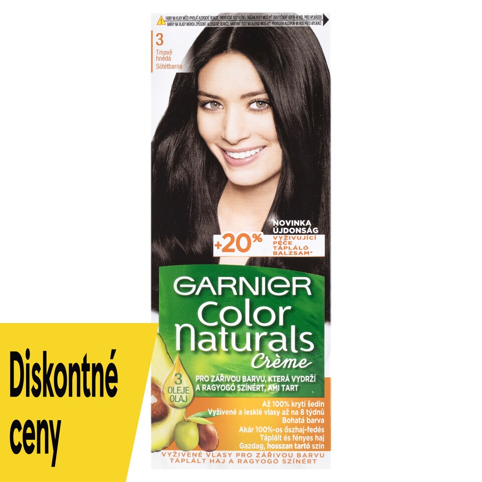 Garnier Color Naturals permanentná farba na vlasy 3 Tmavohnedá, 60 +40 +12 ml