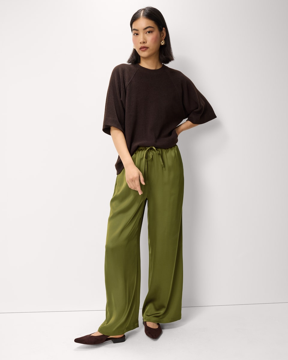 image 1 of F&F Satin Wide Leg Trousers in Olive