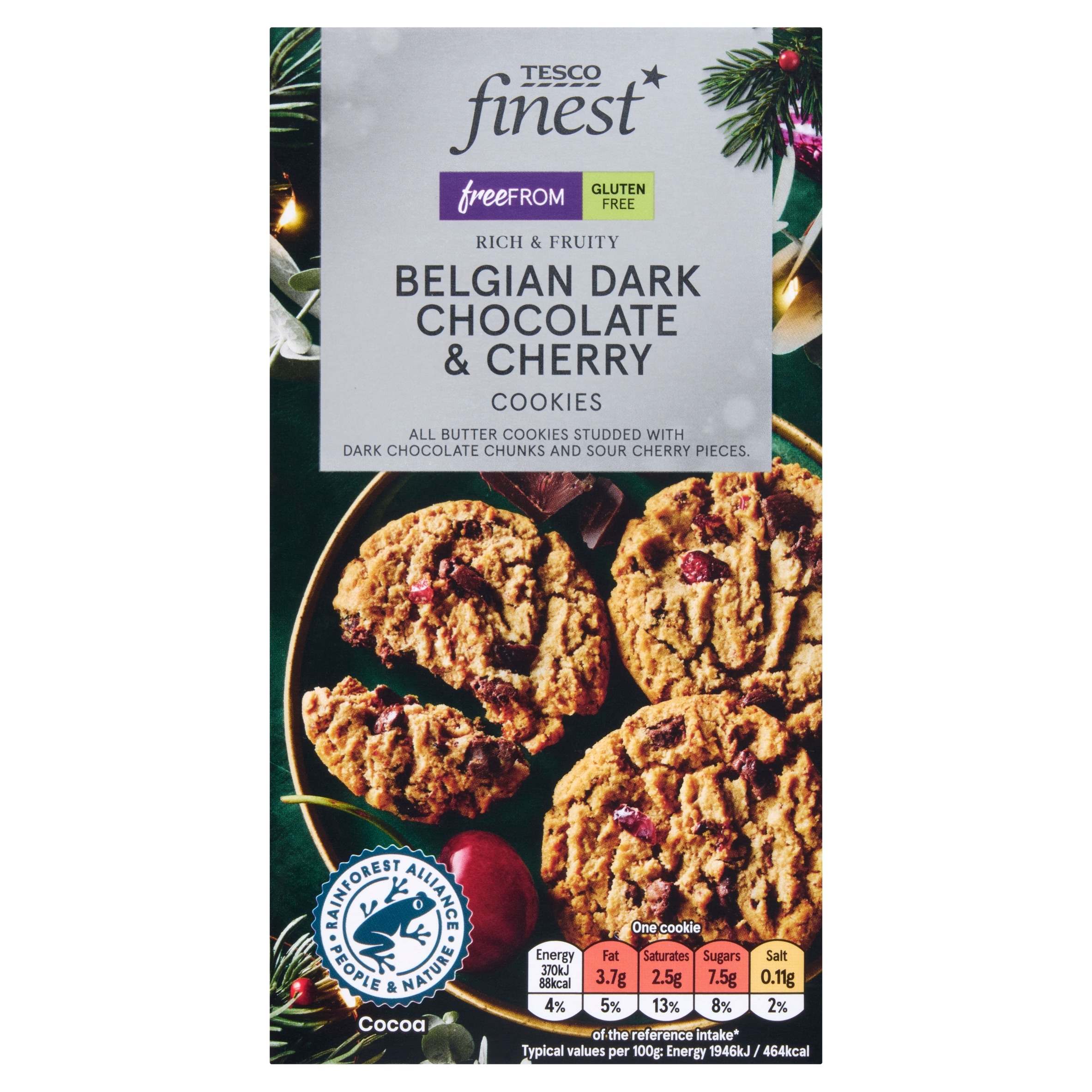Tesco Finest Free From Belgian Dark Chocolate & Cherry Cookies 150g