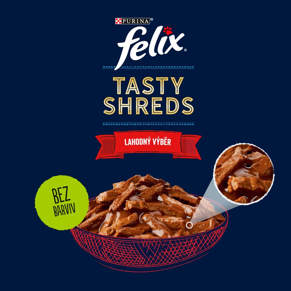 obrázok 1 z Felix Tasty Shreds kapsičky pre mačky hovädzie, kura v šťave 4 x 80 g