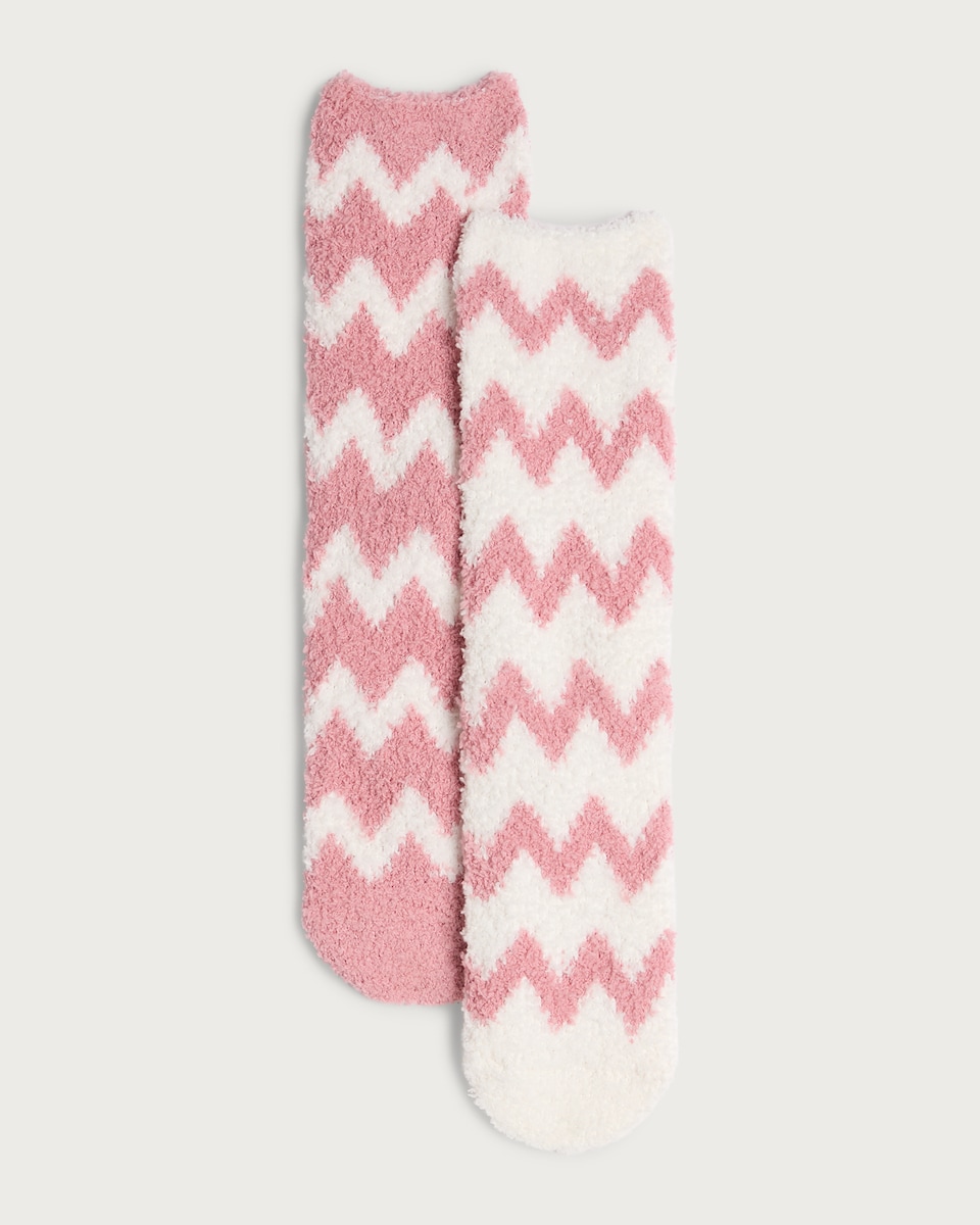 F&F 2-Pack Zig Zag Patterned Cosy Socks in Pink