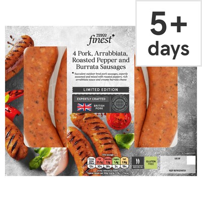 Tesco Finest BBQ 4 Pork, Arrabiata, Roasted Peppers & Burrata Sausage 440g 		