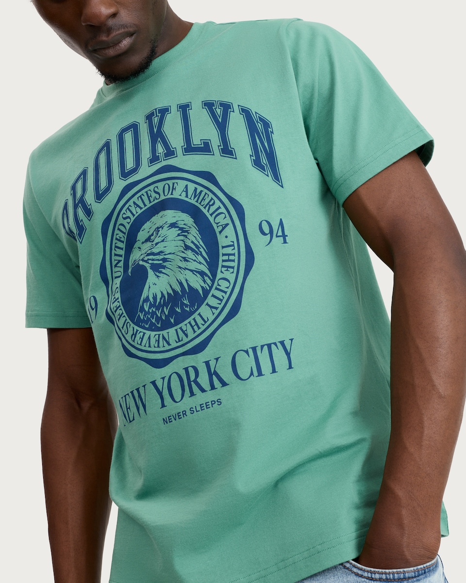 image 1 of F&F Pure Cotton Brooklyn New York City T-Shirt in Green