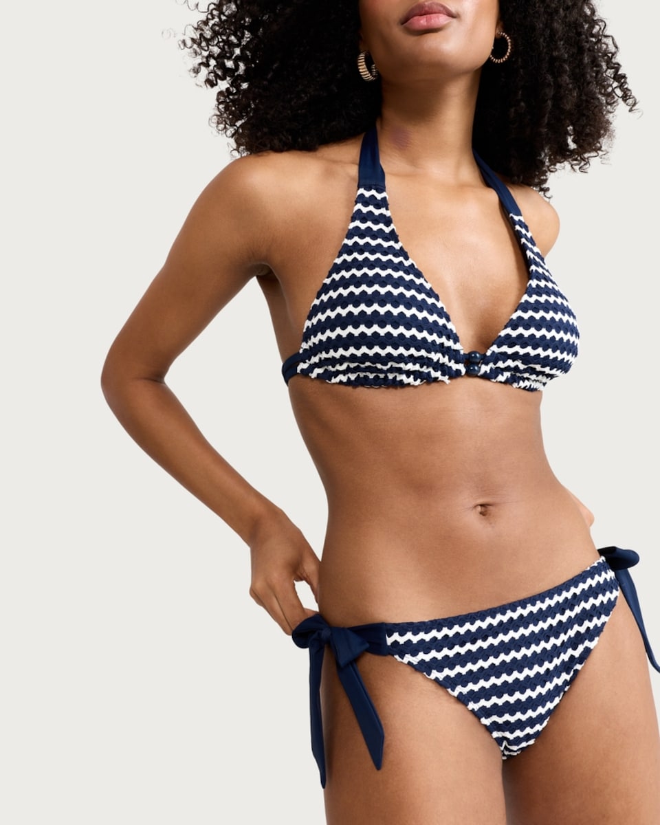 image 1 of F&F Wave Print Tie Side Bikini Bottoms in Navy