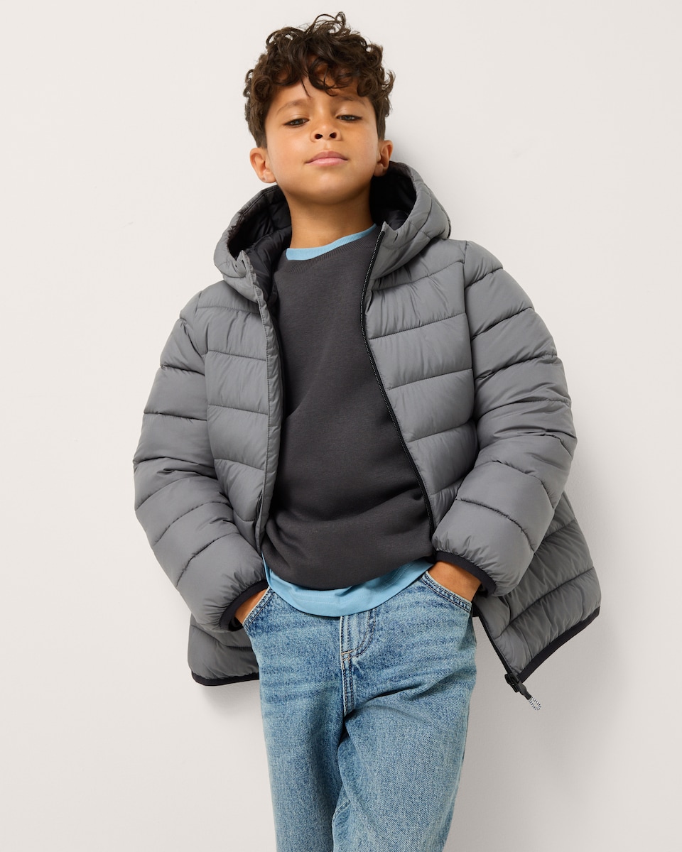image 1 of F&F Boys Lightweight Padded Hooded Jacket in Grey