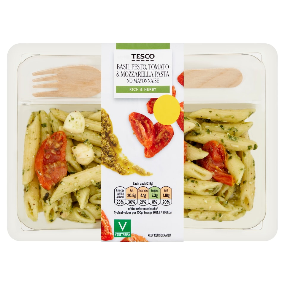 Tesco Basil Pesto, Tomato and Mozzarella Pasta 219g