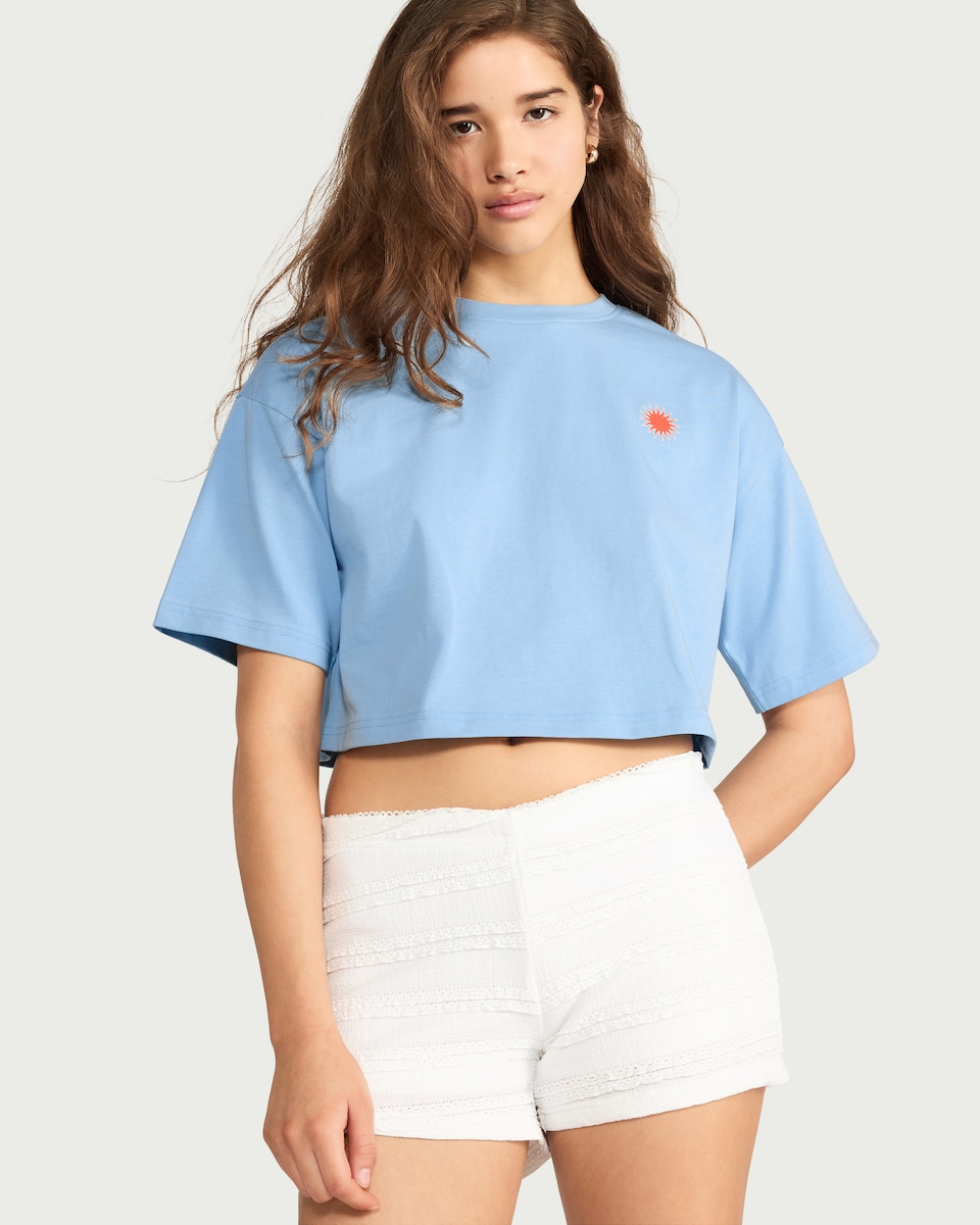 image 1 of OH ME OH MY Pure Cotton Cropped T-Shirt in Blue