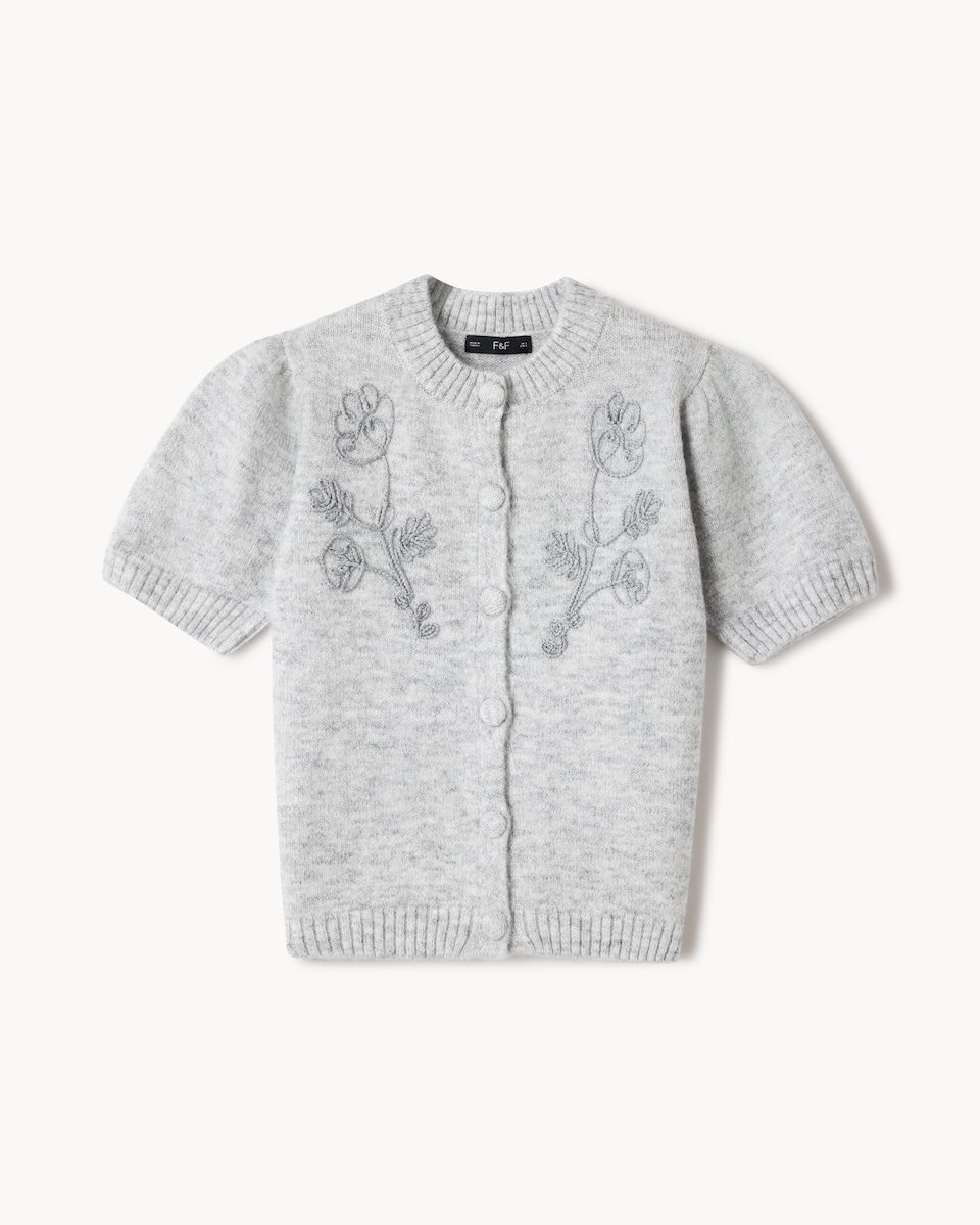 image 1 of F&F Floral Short Sleeved Cardigan in Grey