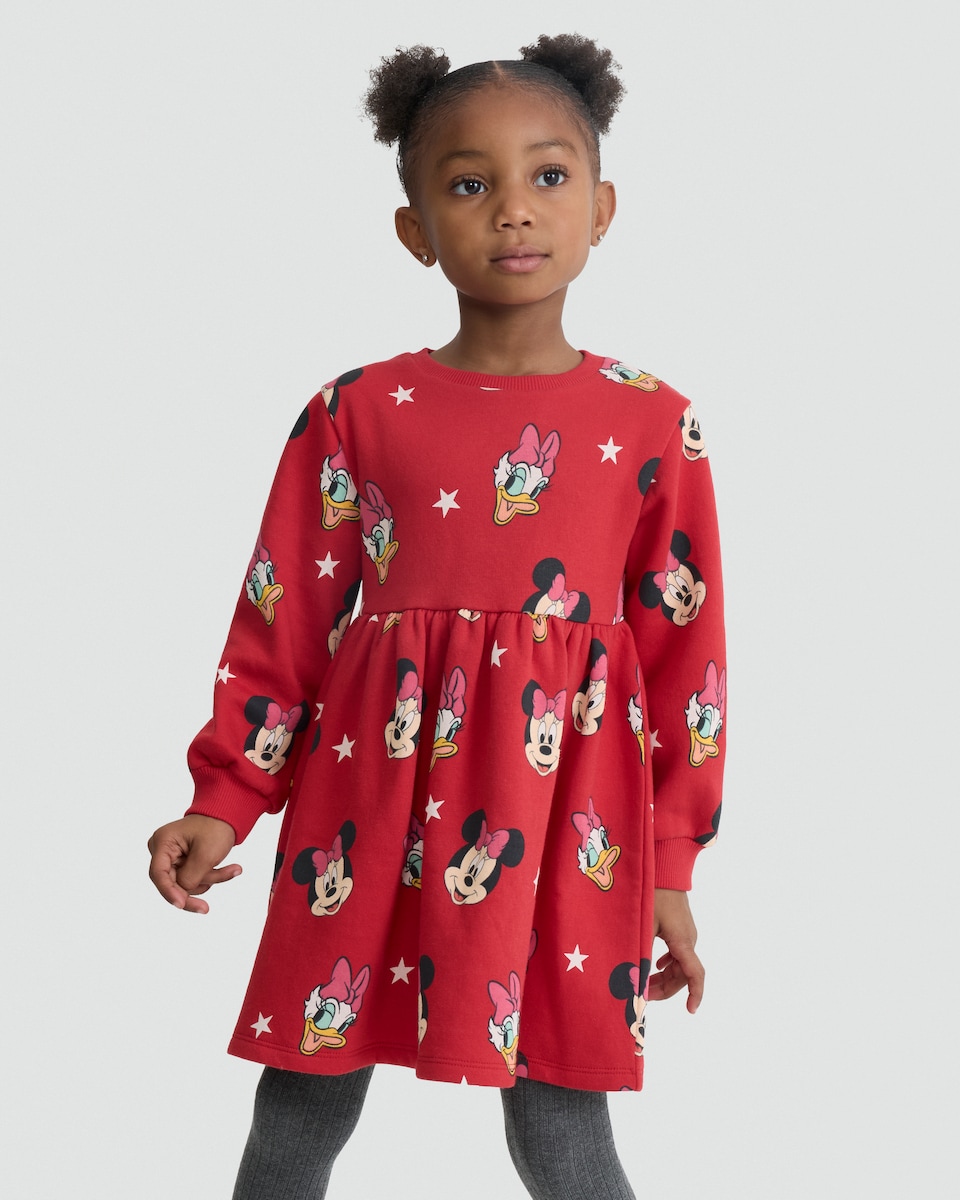 image 1 of Disney Minnie Mouse and Daisy Duck Cotton Rich Print Dress in Red