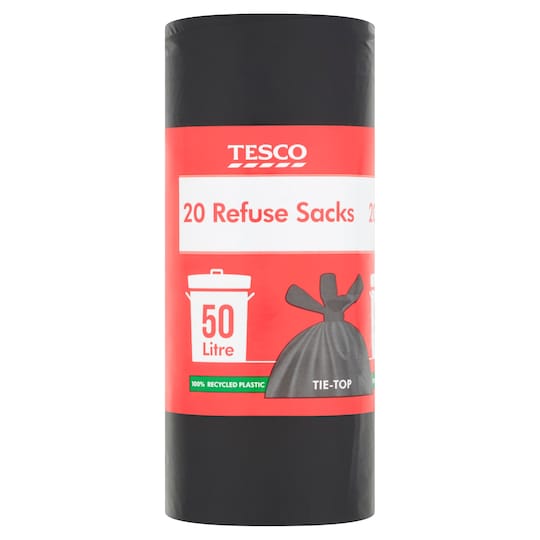 Tesco Tie Top Bin Bags 50L X 20 Pack Tesco Groceries