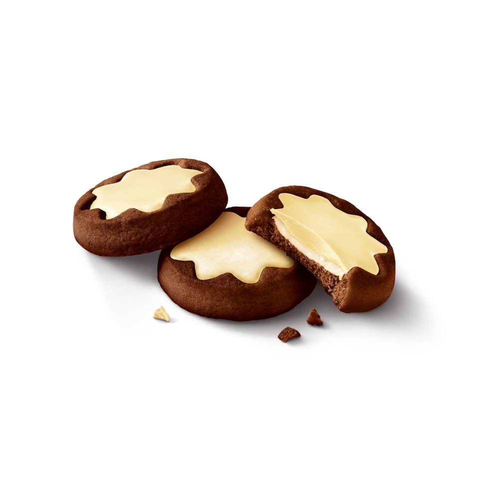 image 1 of Milka White Choco Mini Stars Cocoa Biscuits Milk Filling and White Chocolate 150 g