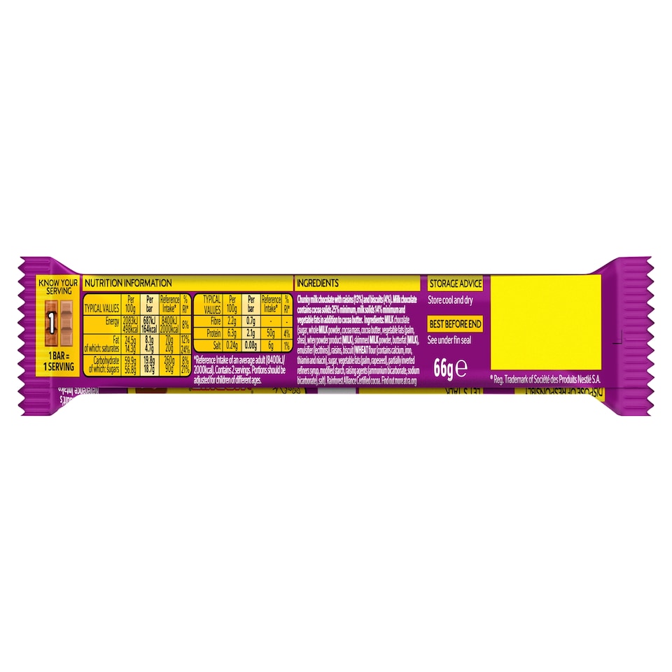 image 1 of Yorkie Raisin & Biscuit Duo Chocolate Bar 66g
