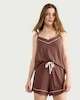 image 2 of F&F Contrast Trim Short Pyjama Set in Chocolate