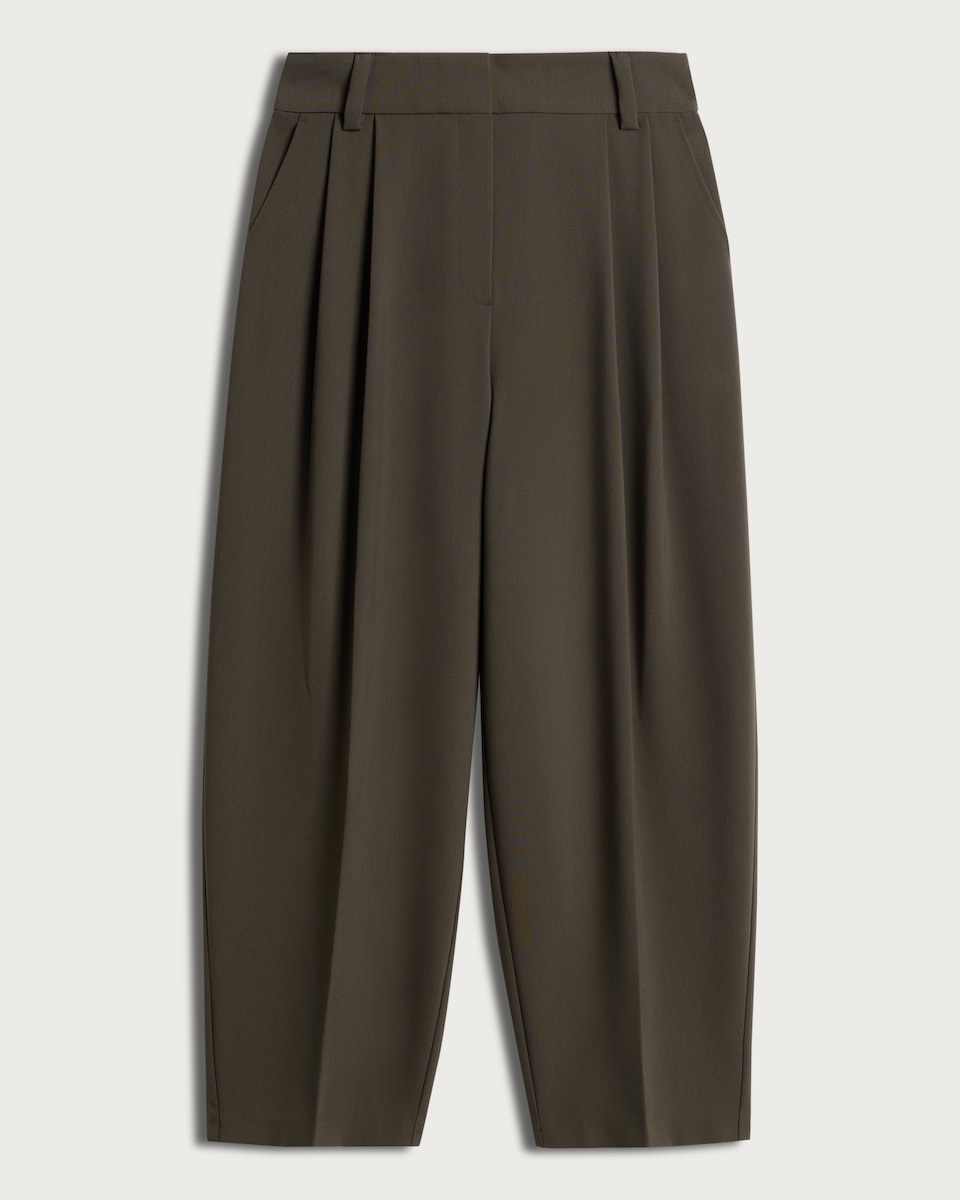 image 1 of The F&F Edit Double Pleated Barrel Leg Trousers in Khaki