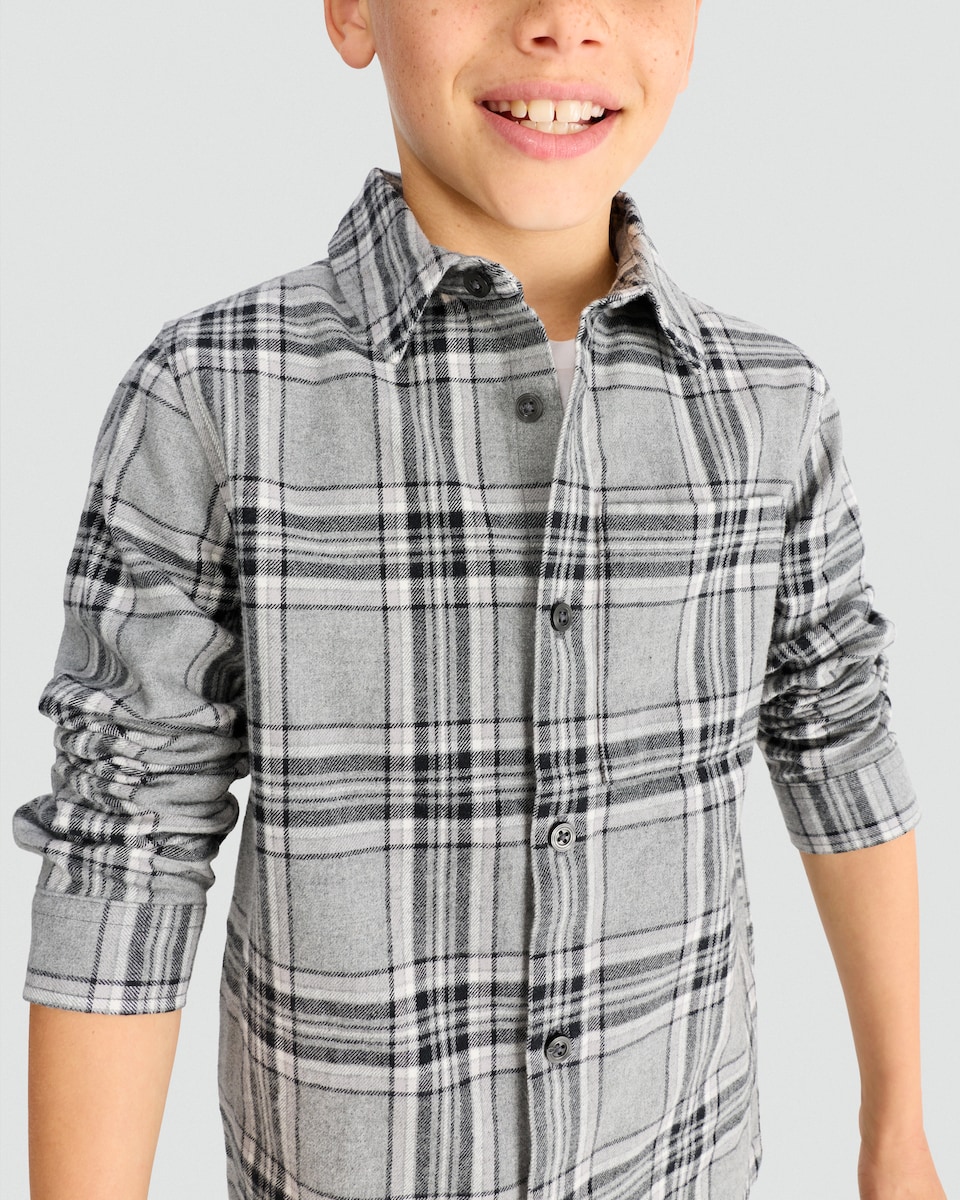 image 1 of F&F Boys Pure Cotton Check Print Long Sleeved Shirt in Grey