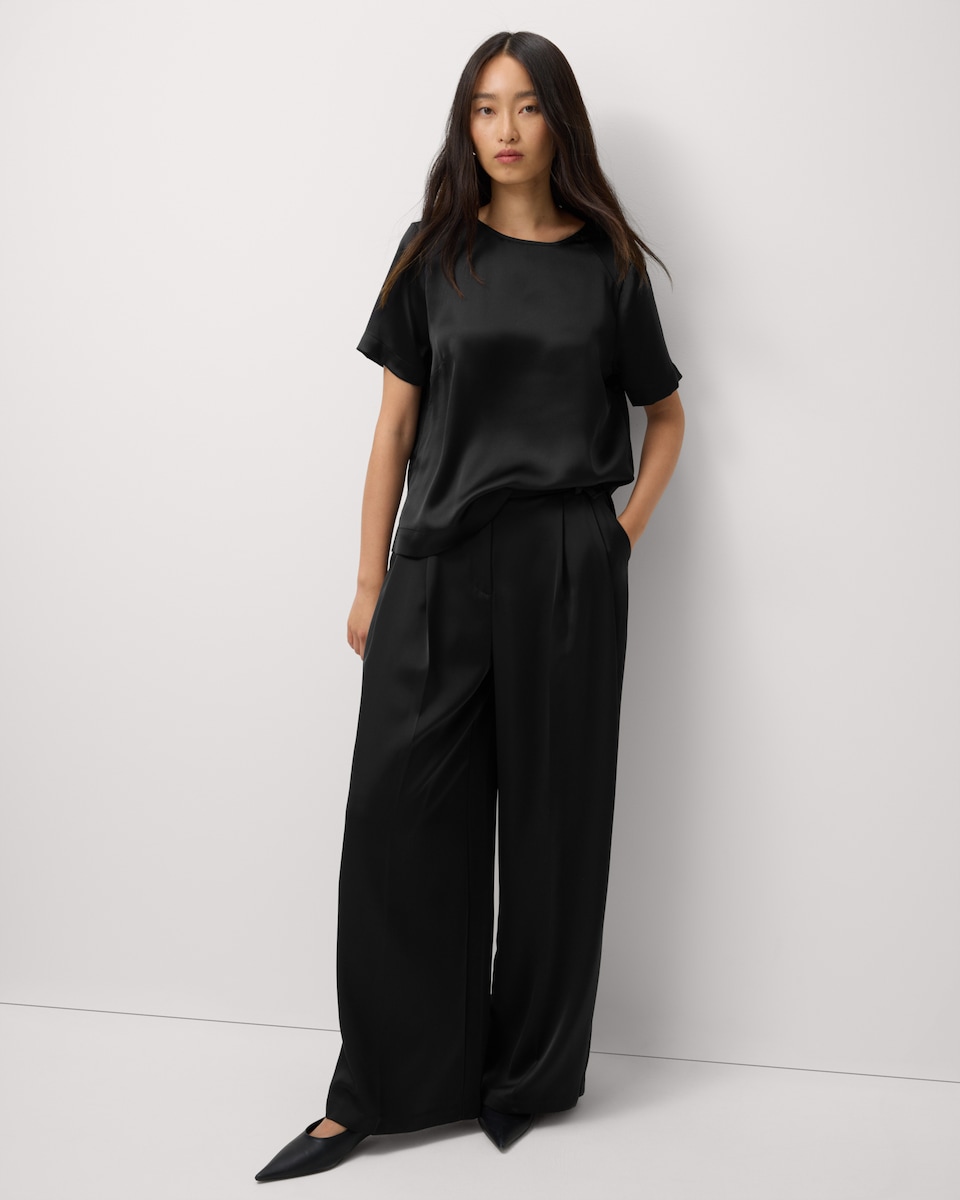image 1 of F&F Satin Short Sleeved Top in Black