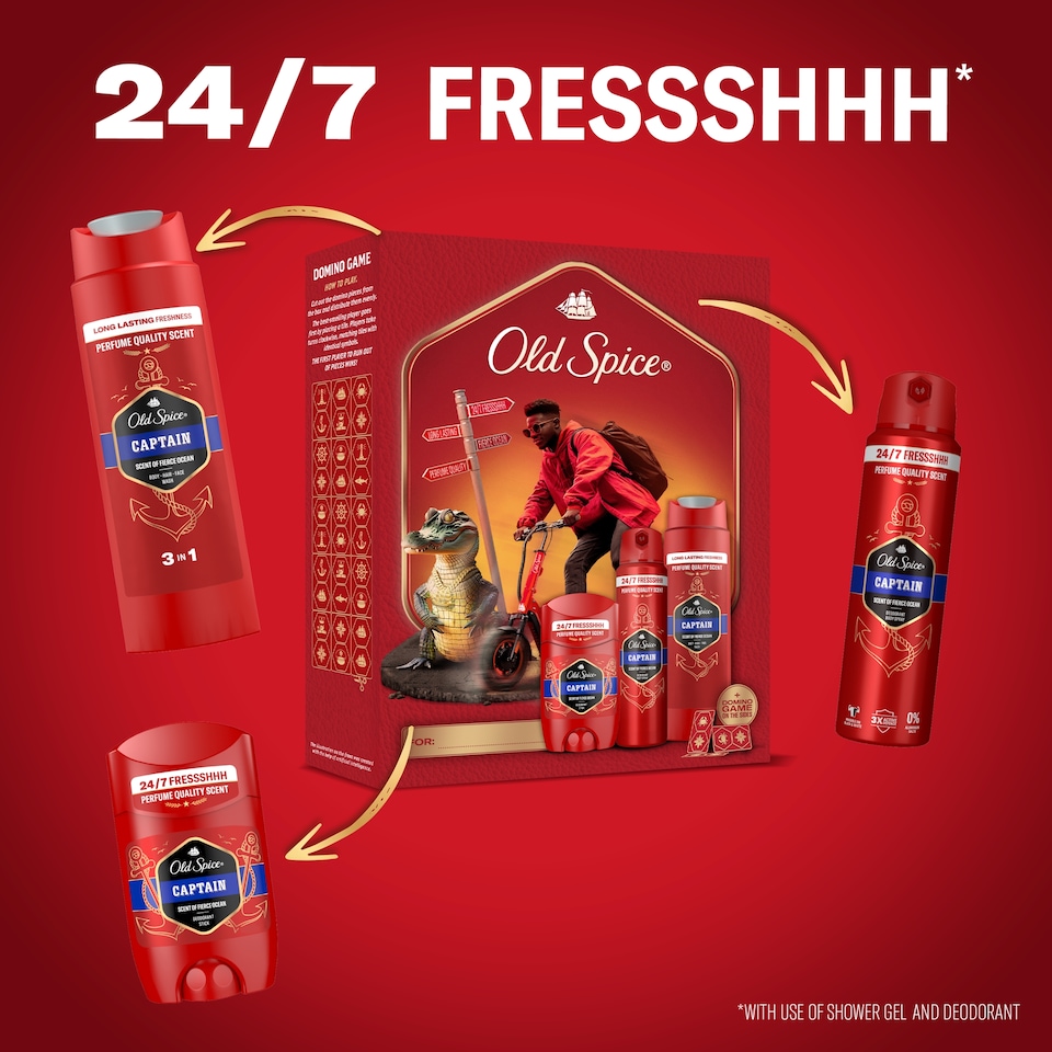 Obrázek 1 pro produkt Old Spice Dárková Sada S Tuhým Deodorantem, Sprejem A Sprchovým Gelem Captain