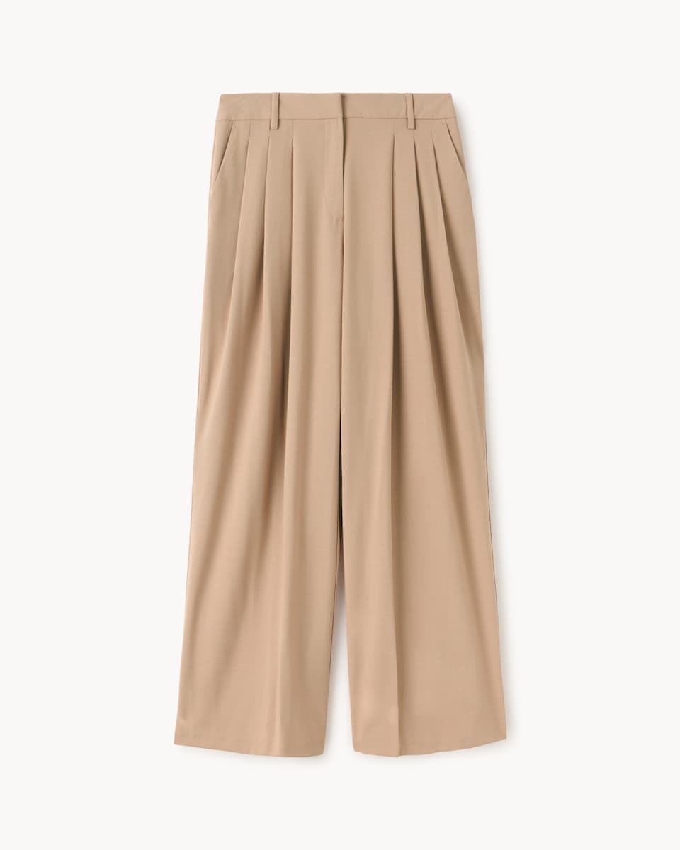 F&F Triple Pleated Wide Leg Trousers in Med Nude