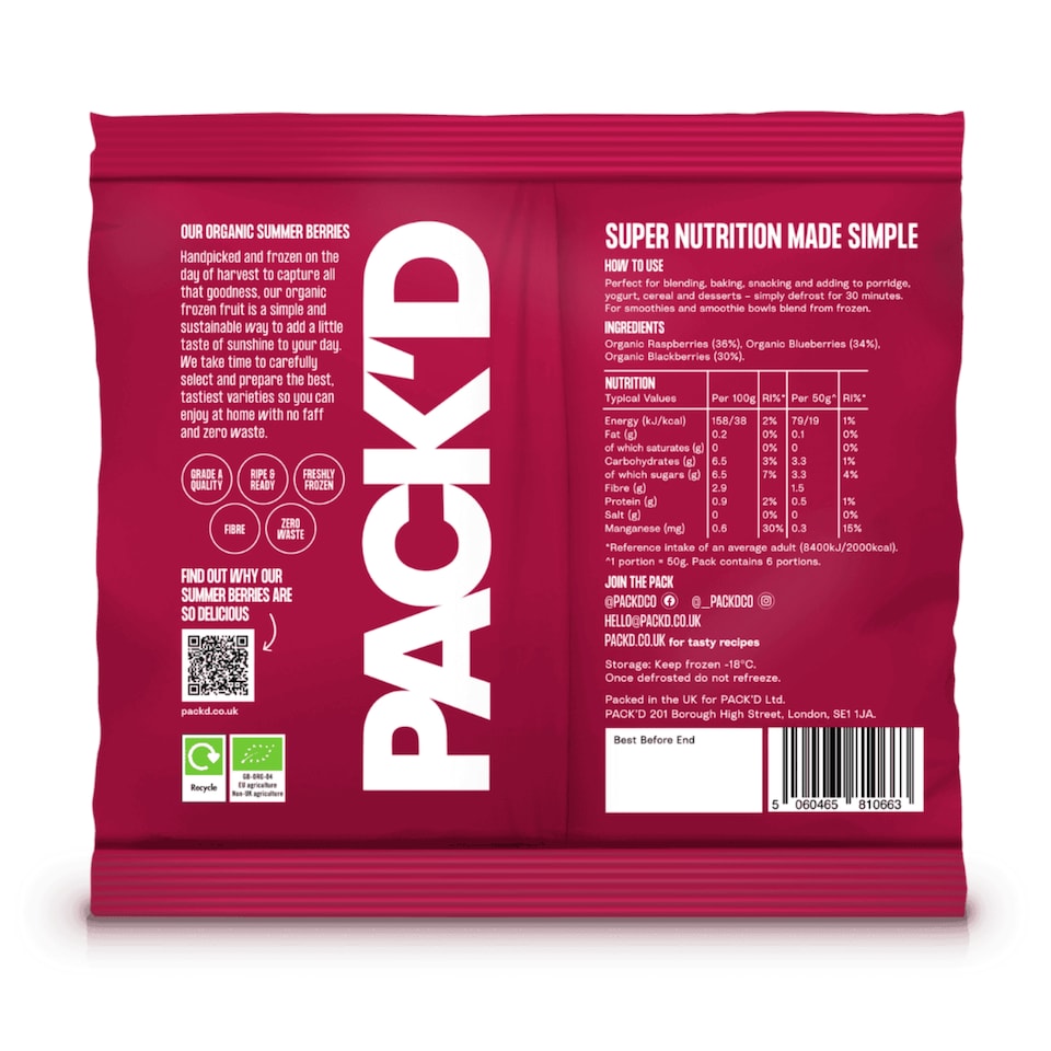 image 1 of PACK'D Organic Summer Berries Blend 300g