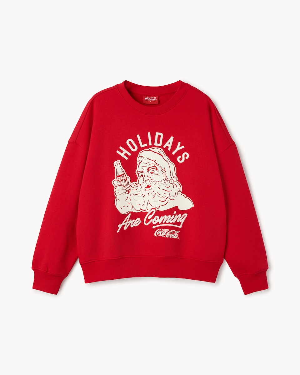 image 1 of Coca Cola Cotton Rich Christmas Sweatshirt in Red
