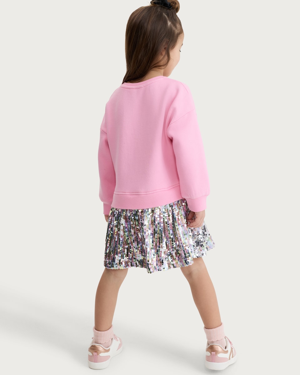 image 1 of F&F Girls Sequin Skirt Sweater Dress in Pink