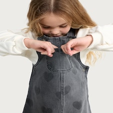 F&F Girls 2-Piece Heart Print Denim Pinafore and Sweatshirt Set in Black