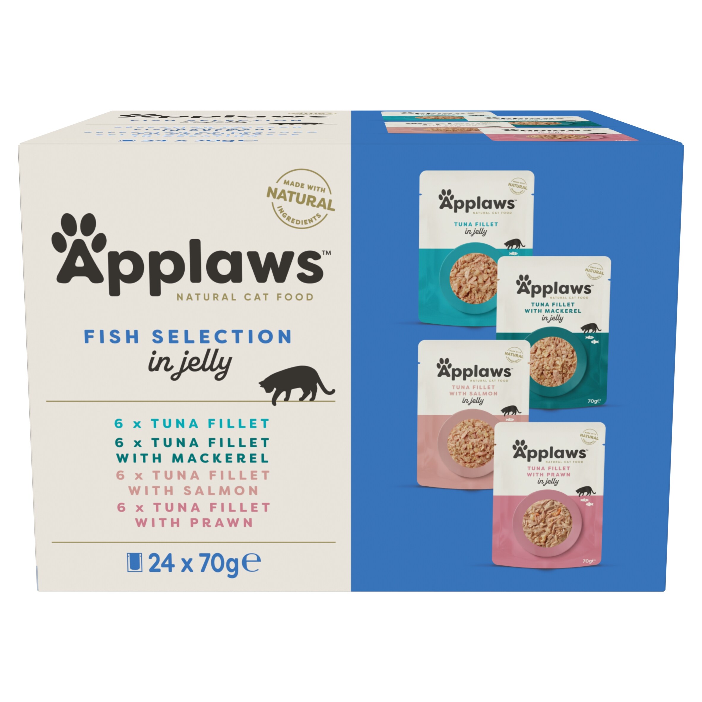 Applaws Adult Mixed Pack Cat Pouches in Jelly 70g - Fish Selection: 4 Varieties (24 x 70g)
