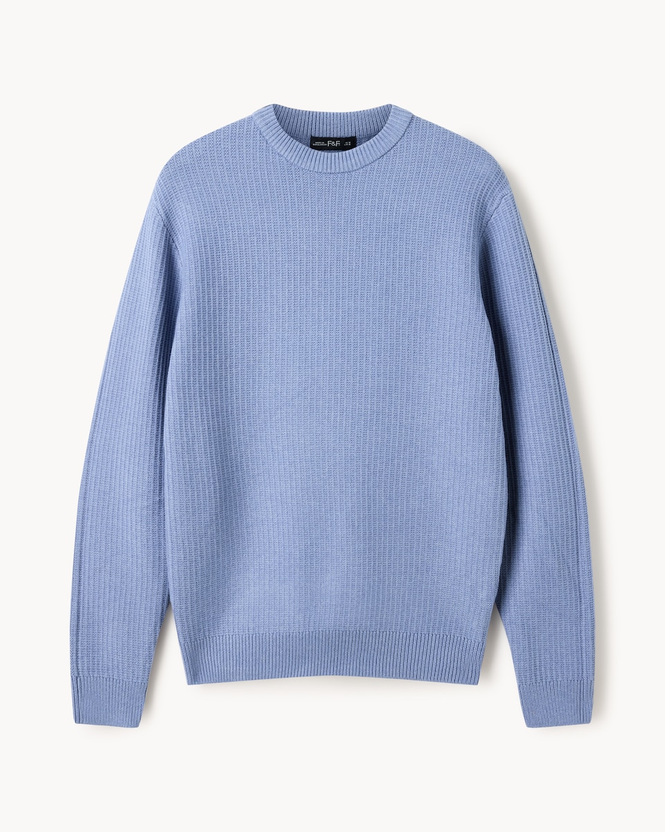 image 1 of F&F Ladder Stitch Crew Neck Jumper in Blue