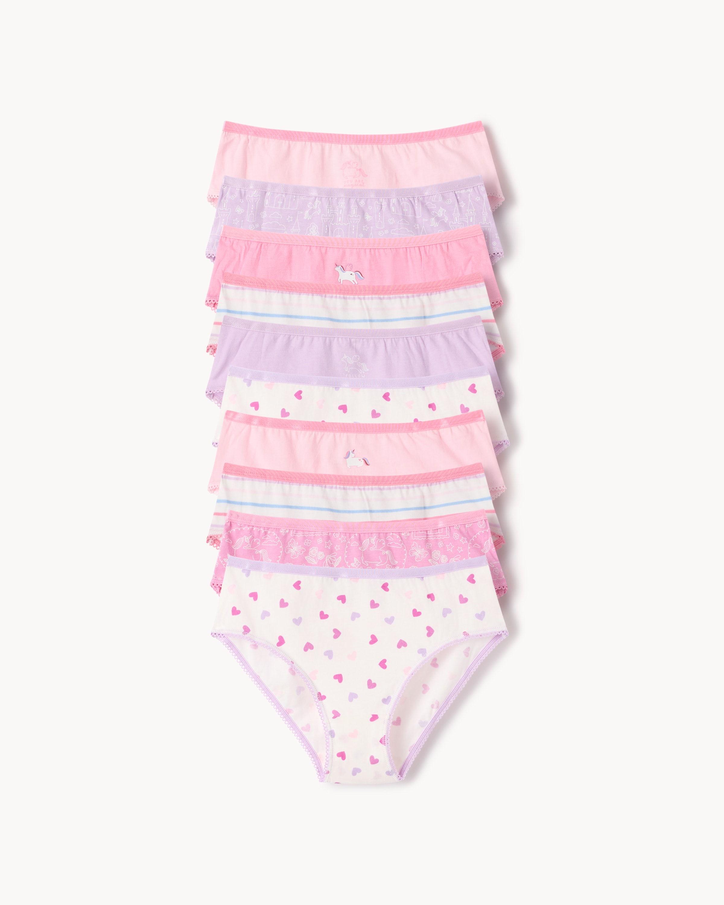 F&F Girls 10-Pack Pure Cotton Unicorn Print Briefs in Multi, 5-6 Years