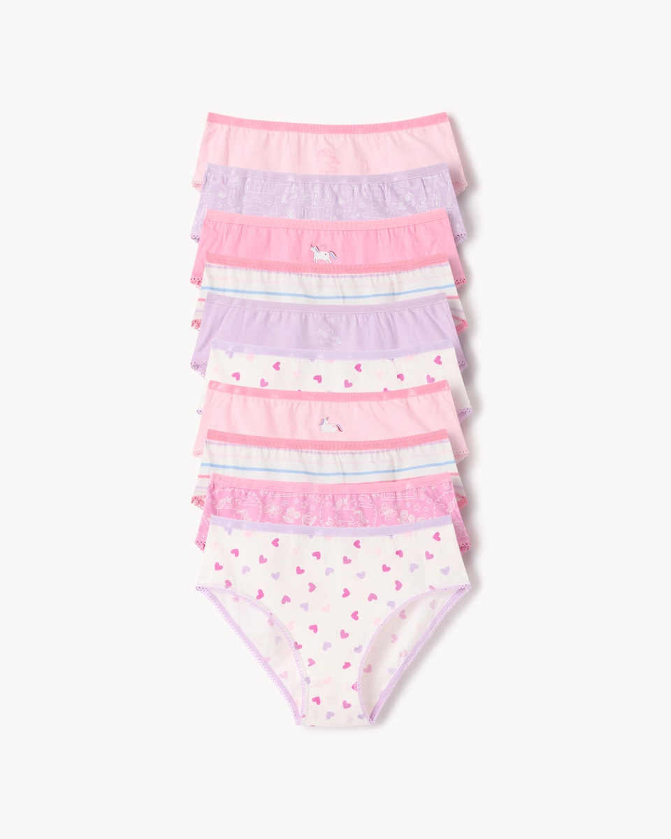 F&F Girls 10-Pack Pure Cotton Unicorn Print Briefs in Multi