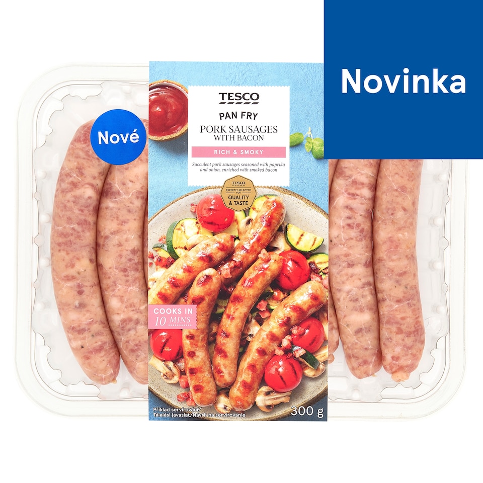 Tesco Pan Fry bravčová klobása s údenou slaninou 300 g