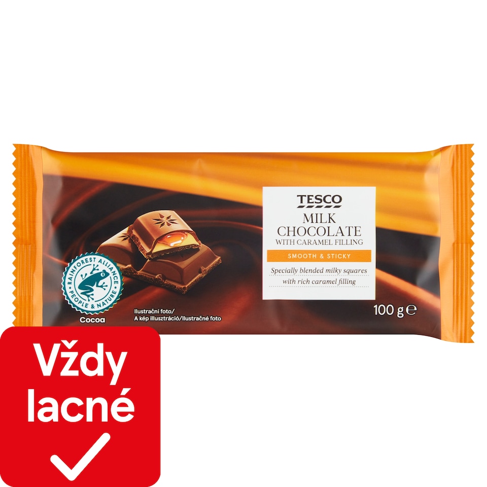 Tesco Mliečna čokoláda s karamelovou náplňou 100 g