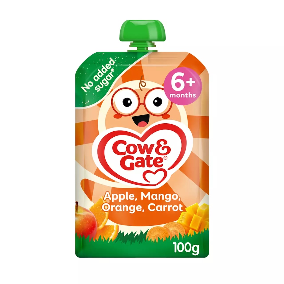 image 1 of Cow & Gate Fruit Pouch Apple Mango Orange & Carrot Baby Food 6+ Months 100g